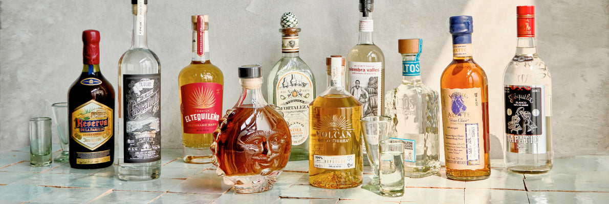 A wide selection of tequila bottles, including blanco, reposado, and añejo, on a shelf at Sports Arena Liquor