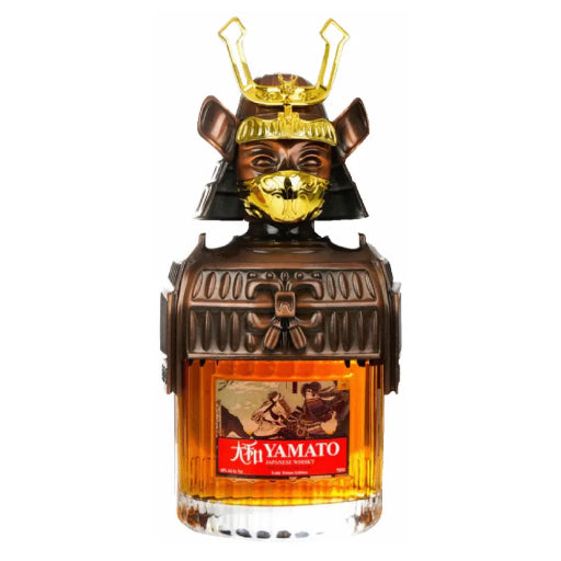 A bottle of Yamato Lady Tomoe Edition Japanese Whisky. The label features the brand name in gold and a stylized image of a female samurai. The bottle is a clear, standard whisky bottle.